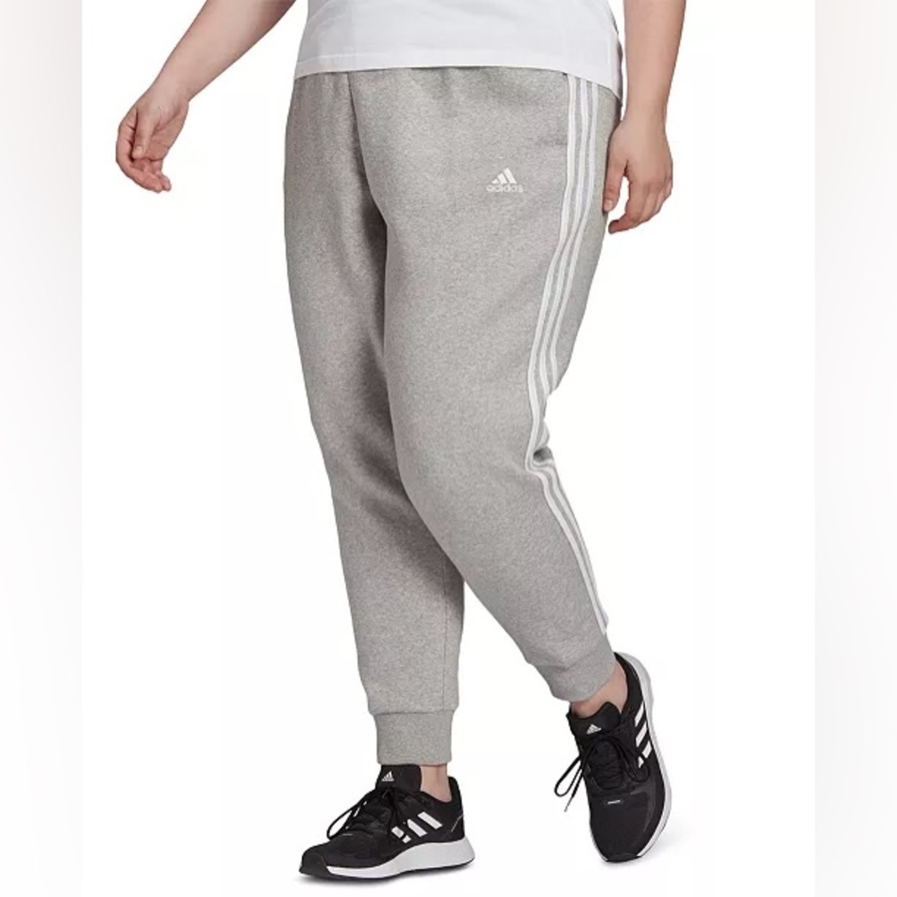 Adidas Essentials Three-Stripes Fleece Joggers in Grey, Size 3X, NEW